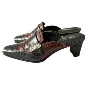 Brighton Thames Academia Leather Mules Size 6.5 Brown/Black Made in Italy